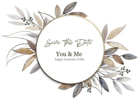 Postcard Save This Date of brown autumn twigs with leaves wedding holiday one Stock Illustration