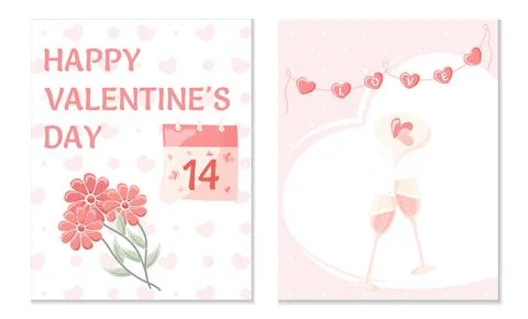 Postcard Set. Cartoon style vector illustration. Trendy modern Valentine's Day Illustrazione stock