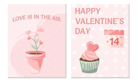 Postcard Set. Cute vector illustration in cartoon style. Trendy modern Valentine Stock Illustration