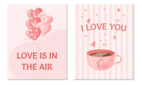 Postcard Set. Cute vector illustration in cartoon style. Trendy modern Valentine Stock Illustration