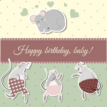 Postcard with a sleeping mouse, vector illustration Illustrazione stock