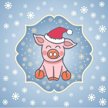 Postcard template  pig in a hat Stock Illustration