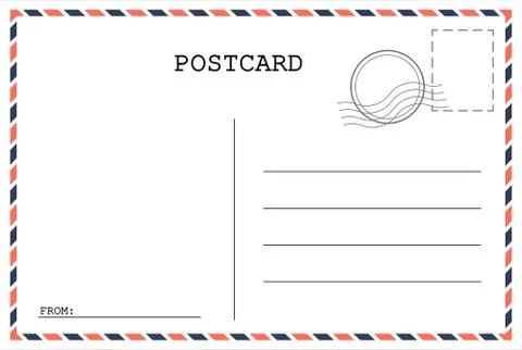 Postcard template. Post envelope with stamp. Vector illustration. EPS 10, Stock Illustration