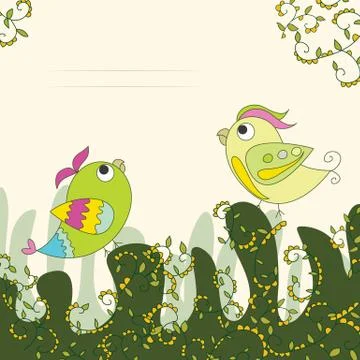 Postcard for text with image parrots Illustrazione stock