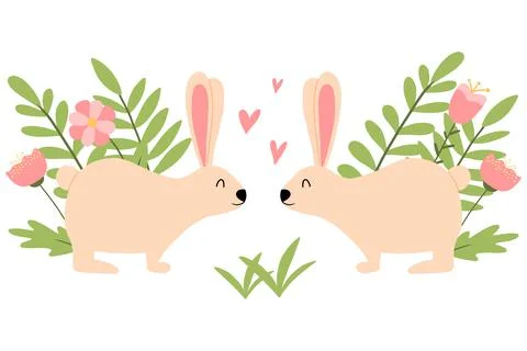 Postcard with two rabbits vector illustration. Stock Illustration