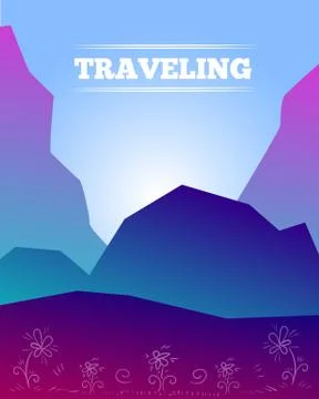 Postcard vector background with  gradient mountain - flat design Stock Illustration