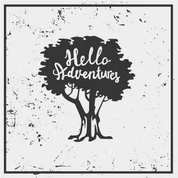 Postcard vector design with tree and hand lettering Stock Illustration