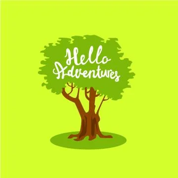 Postcard vector design with tree and hand lettering Illustrazione stock