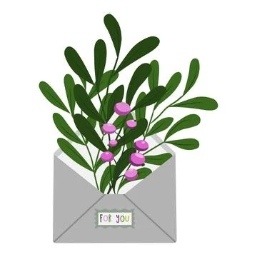 Postcard, vector flower decoration design Cute envelope with flowers, plants Stock Illustration