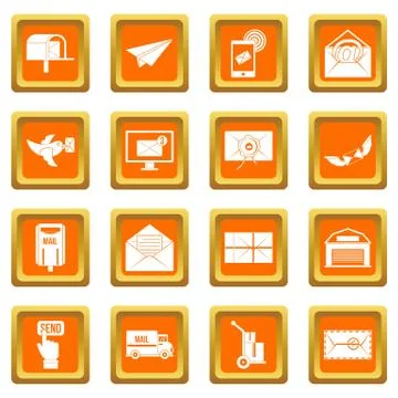 Poste service icons set orange 库存插图