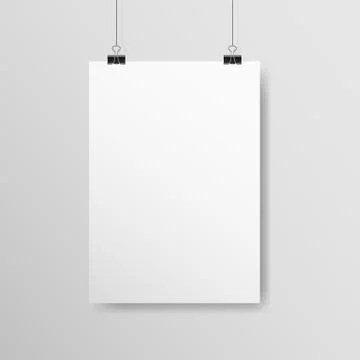 Poster A4 mockup. White vertical empty paper with clips. Realistic template Stock-Illustration