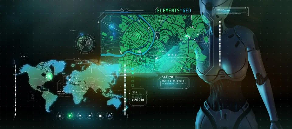 A poster about tracking technology and search engines. 3D render Illustrazione stock