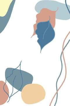 Poster with abstract elements and leaves in pastel colors in a minimal style. 스톡 일러스트