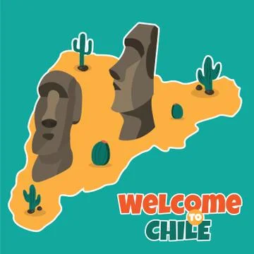 Poster with ancient statues of Easter island Stock Illustration