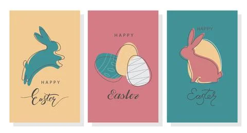 Poster and postcard happy Easter day. Easter design set with typography Stock Illustration