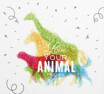 Poster animals tangled line Stock Illustration