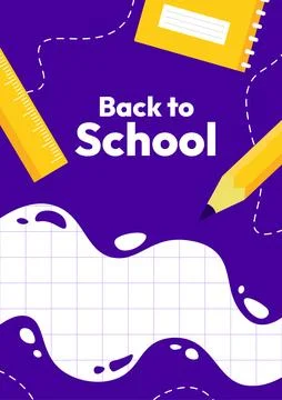 A poster for back to school with a ruler, pencil, and notebook Stock Illustration