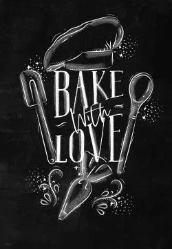 Poster bake with love chalk Stock Illustration