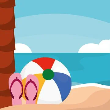 Poster ball beach landscape vector illustration Stock Illustration