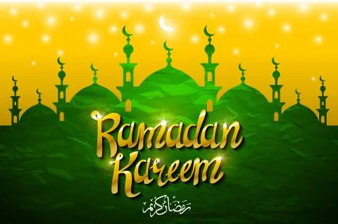 Poster, banner or flyer design with silhouette of mosque on shiny green bac.. Stock Illustration