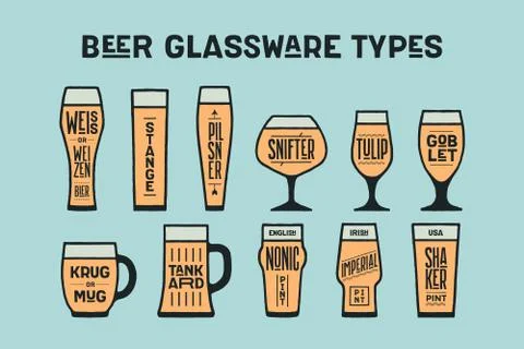 Poster beer glassware types Stock Illustration