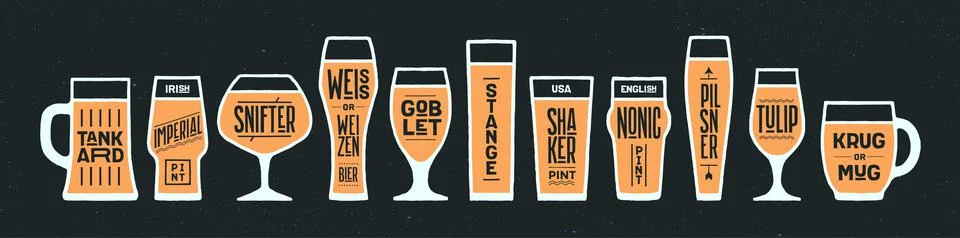 Poster beer glassware types Stock Illustration