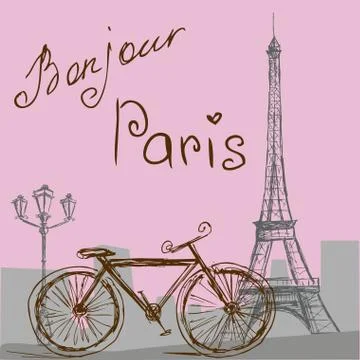 The poster with the bike  in vintage style. Silhouette of the Ei Illustrazione stock