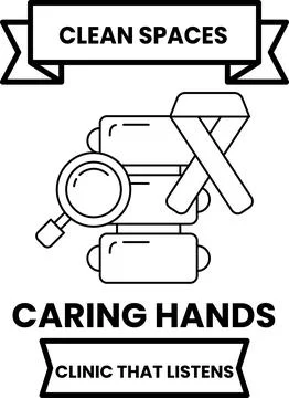 A poster with a black background and white text that says "Caring Hands" Illustrazione stock