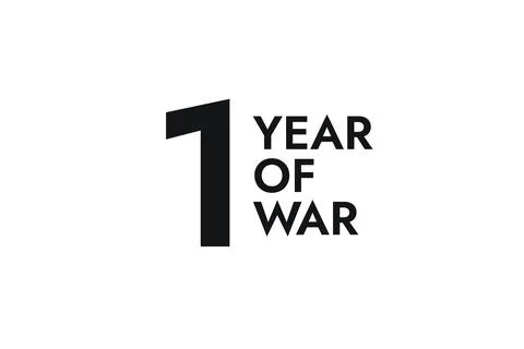 Poster with the black words One Year of War on the white background. Stock Illustration