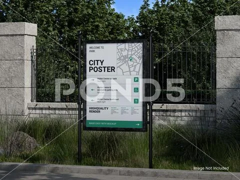 Poster Board on a Park 3D Rendering Plantilla PSD