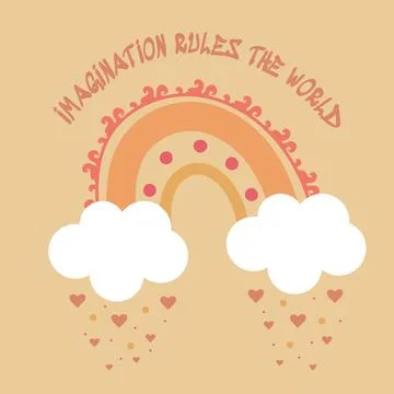 Poster with boho rainbow with clouds. Stock Illustration