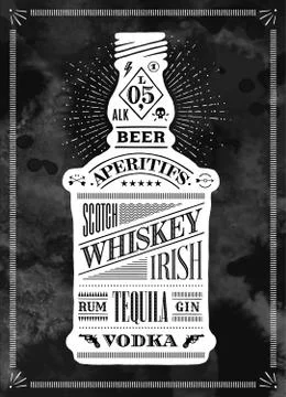 Poster bottle of alcohol with hand drawn lettering Stock Illustration