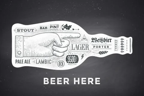 Poster bottle of beer with hand drawn lettering Stock Illustration