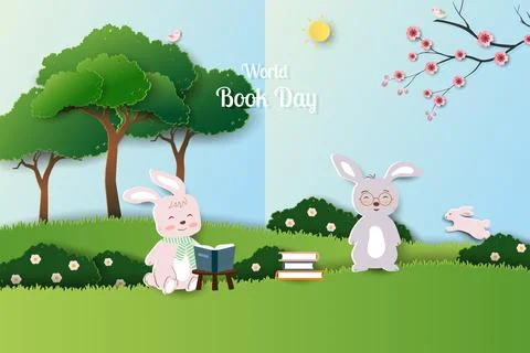 Poster campaign of world book day,Back to school,Education concept with cut.. Ilustración de archivo