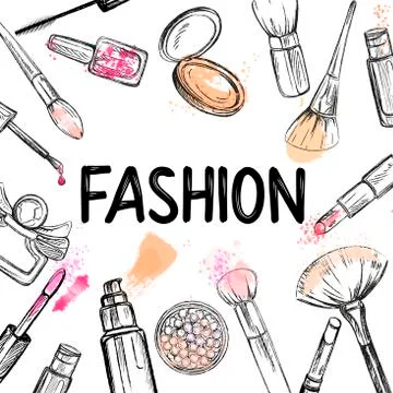 Poster / card / composition of doodle style cosmetics isolated on white backg Stock Illustration
