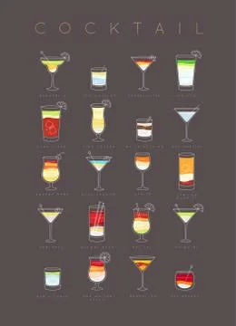 Poster cocktails flat brown Stock-Illustration