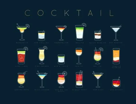 Poster cocktails flat menu dark blue Stock-Illustration