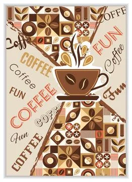 Poster with coffee cup, abstract geometric shapes Stock Illustration