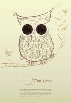 Poster with a coffee cup. Vector,Owl coffee concept. Illustrazione stock