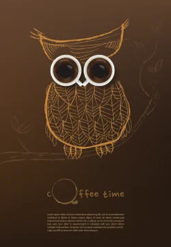 Poster with a coffee cup. Vector,Owl coffee concept. Stock Illustration