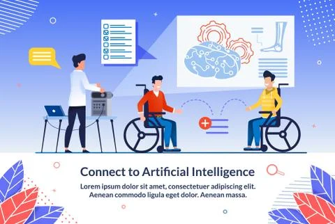 Poster Connect to Artificial Intelligence Flat. Preparation for Lecture or As Illustrazione stock