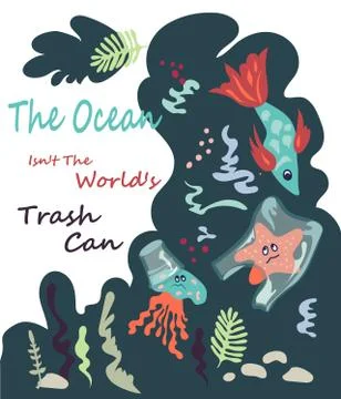 A poster containing call to save ocean from plastic waste vector illustration. Stock Illustration
