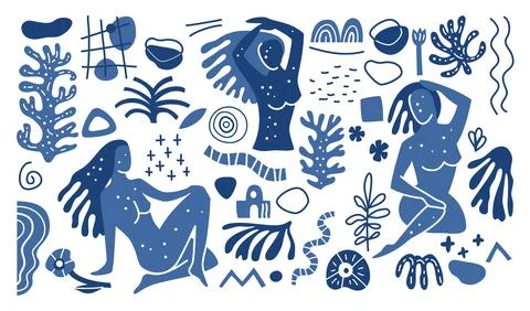 Poster with contemporary doodle elements in matisse art style 스톡 일러스트