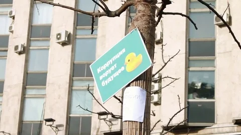 Poster "corupption is stealing the Future" during anti-corruption protests. Stock Footage 74128417