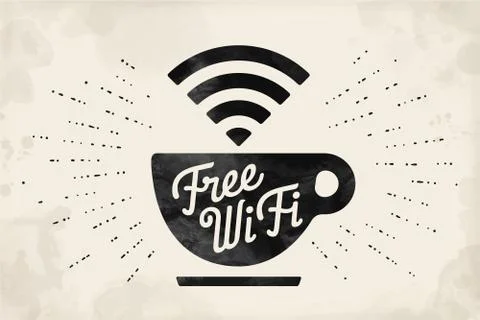 Poster with cup of coffee and text Free WiFi Stock Illustration