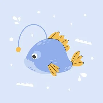Poster with cute angler fish. Stock Illustration