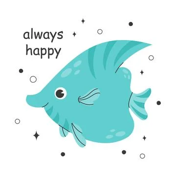 Poster with cute blue fish and lettering. Stock Illustration