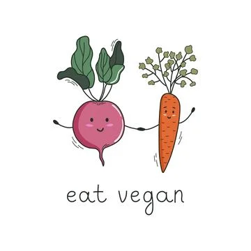 Poster with cute doodle beetroot and carrot. Stock Illustration