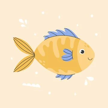 Poster with cute yellow fish and lettering. Stock Illustration