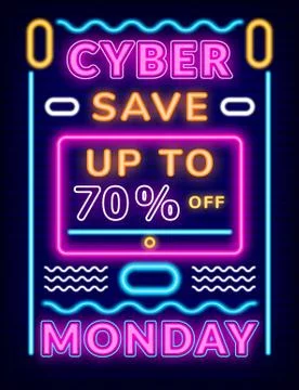 Poster Cyber Monday, Save up to 70 Percent Vector Stock Illustration